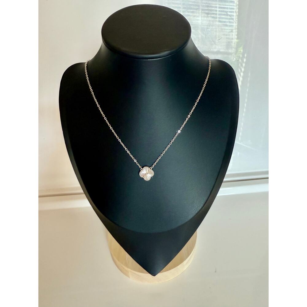 925 Sterling Silver Clover Necklace – Rhodium Plated – NEW – 16–18″